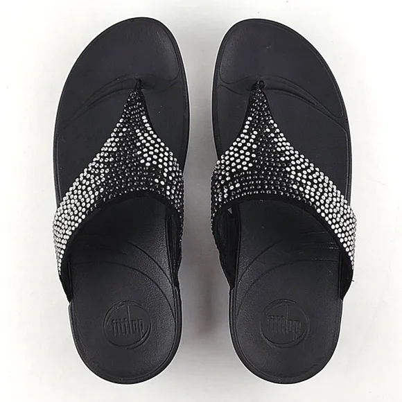 Fitflop Women's Lulu Black Popstud Toe-Post Shiny Metal Studs Sandals Size 7 - Picture 7 of 16